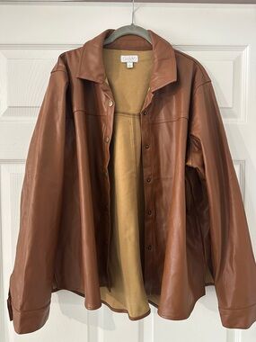 Vintage Brown Leather-like Snap-Front Jacket